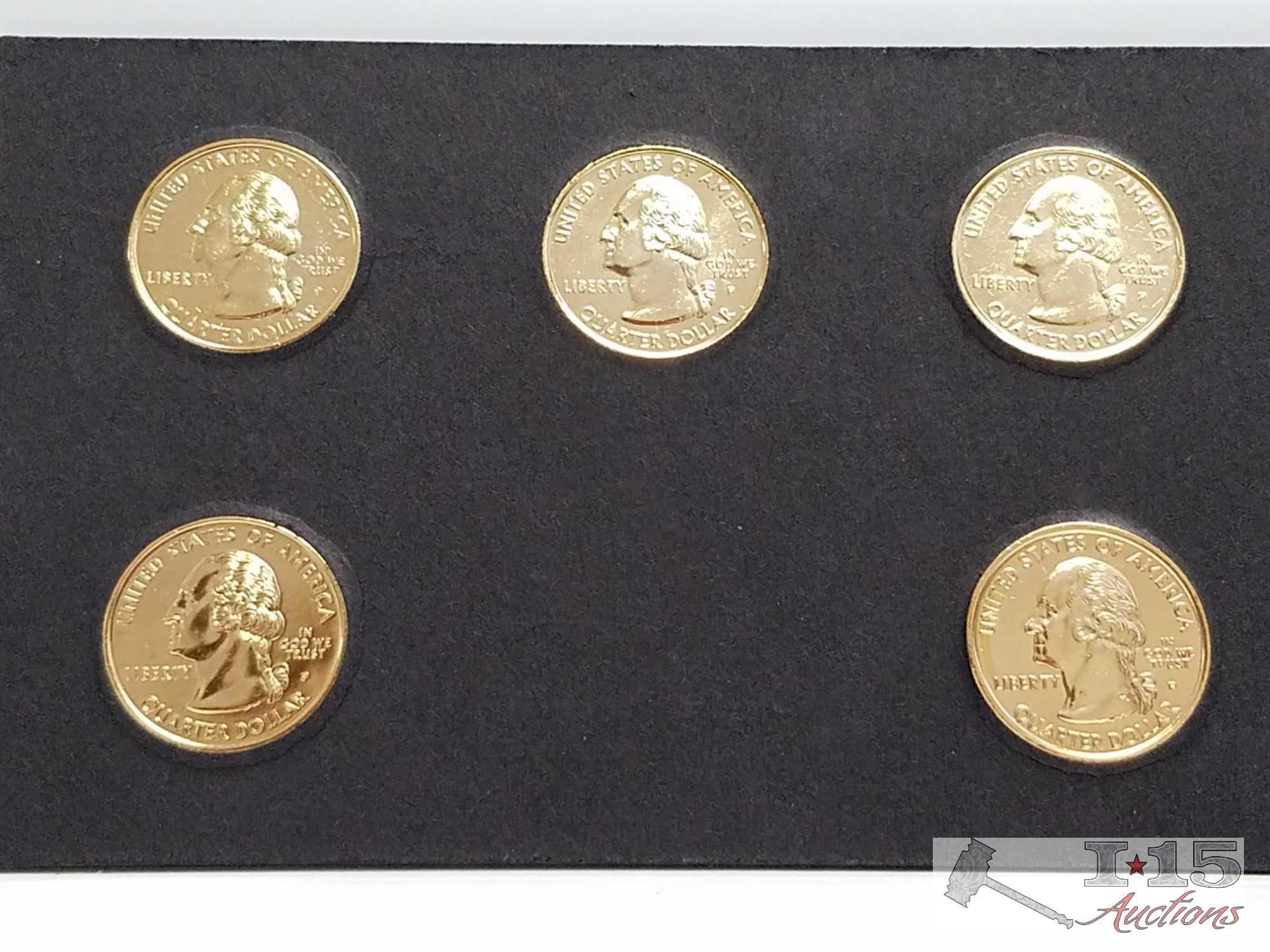 24 - 2000 P Sacagawea Eagle Gold Dollar coins, 15 - Gold Plated State Quarters, 1989 D Quarter, 1990