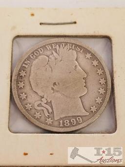 1899, 1906, 1907, 1910 Liberty Barber silver half dollars