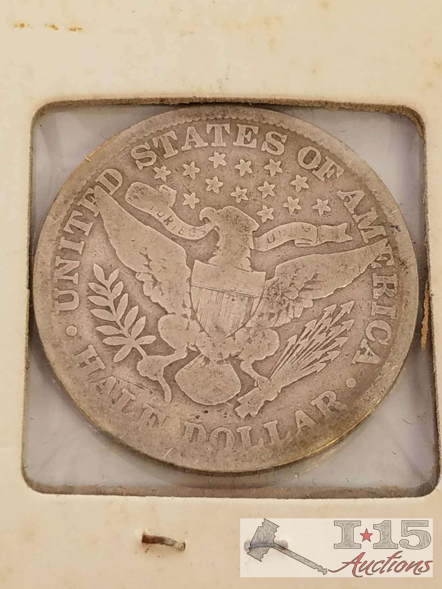 1899, 1906, 1907, 1910 Liberty Barber silver half dollars