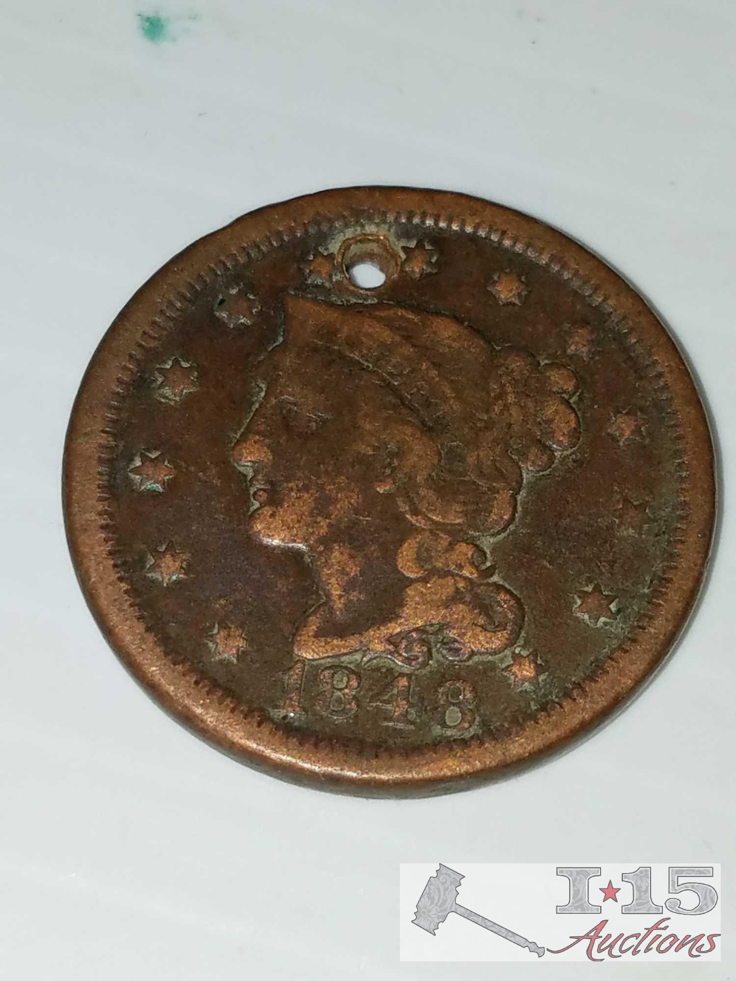 Eight (8) Coronet Liberty Head Large U. S. Cents: 1819, 1826, 1827, 1838, 1847, quantity 2 - 1848