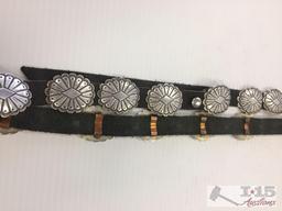 OLD Navajo Sterling Silver 14 Concho Leather Belt