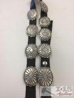 OLD Navajo Sterling Silver 14 Concho Leather Belt