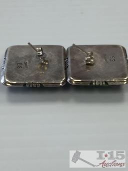 Genuine ES SIGNED Sterling Silver GASPEITE SQUARE POST Earrings