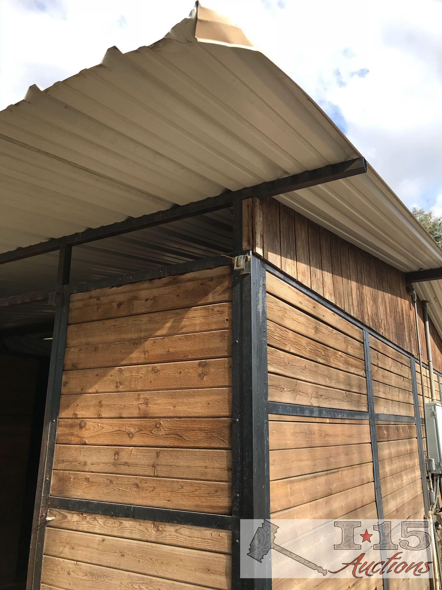 Barn with 5 stalls, bathroom and carport