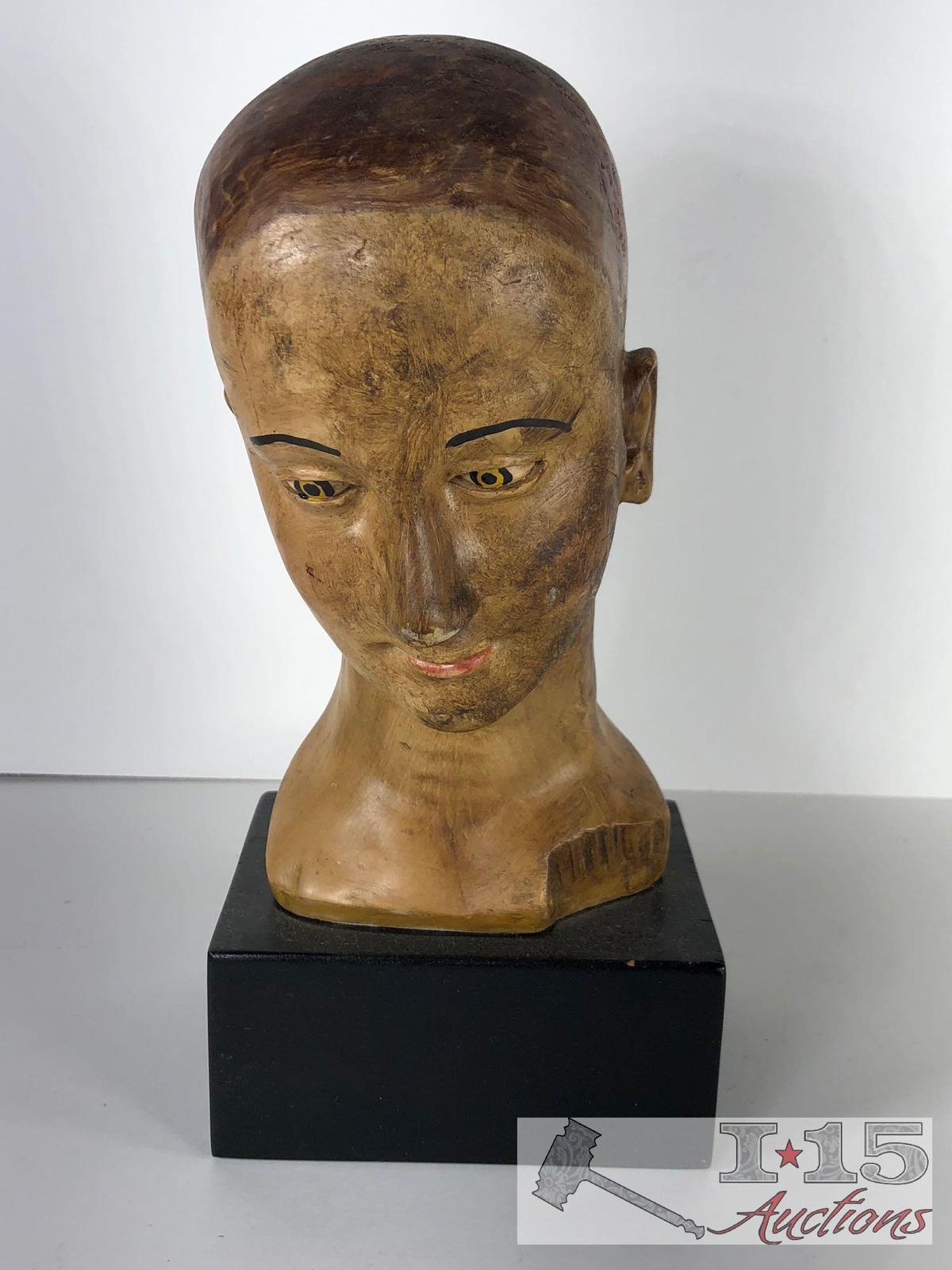 19th Century Santos Head Polychomed Wood