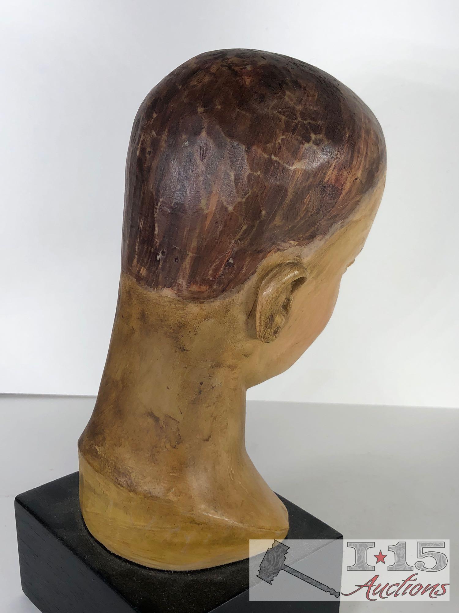 19th Century Santos Head Polychomed Wood