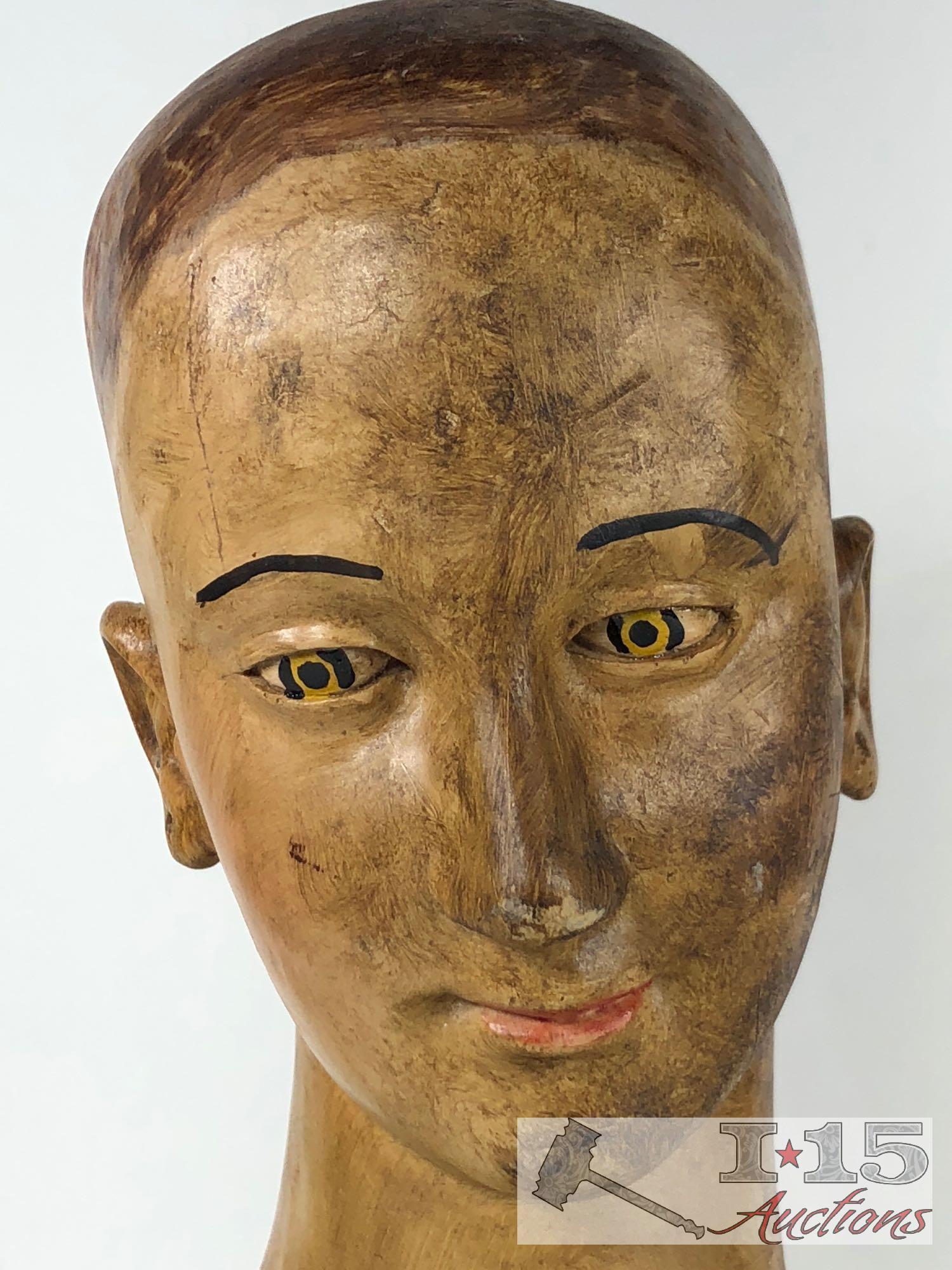 19th Century Santos Head Polychomed Wood