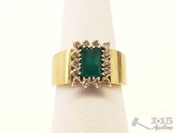 14k Gold Ring and Earring set with Emeralds and Diamonds