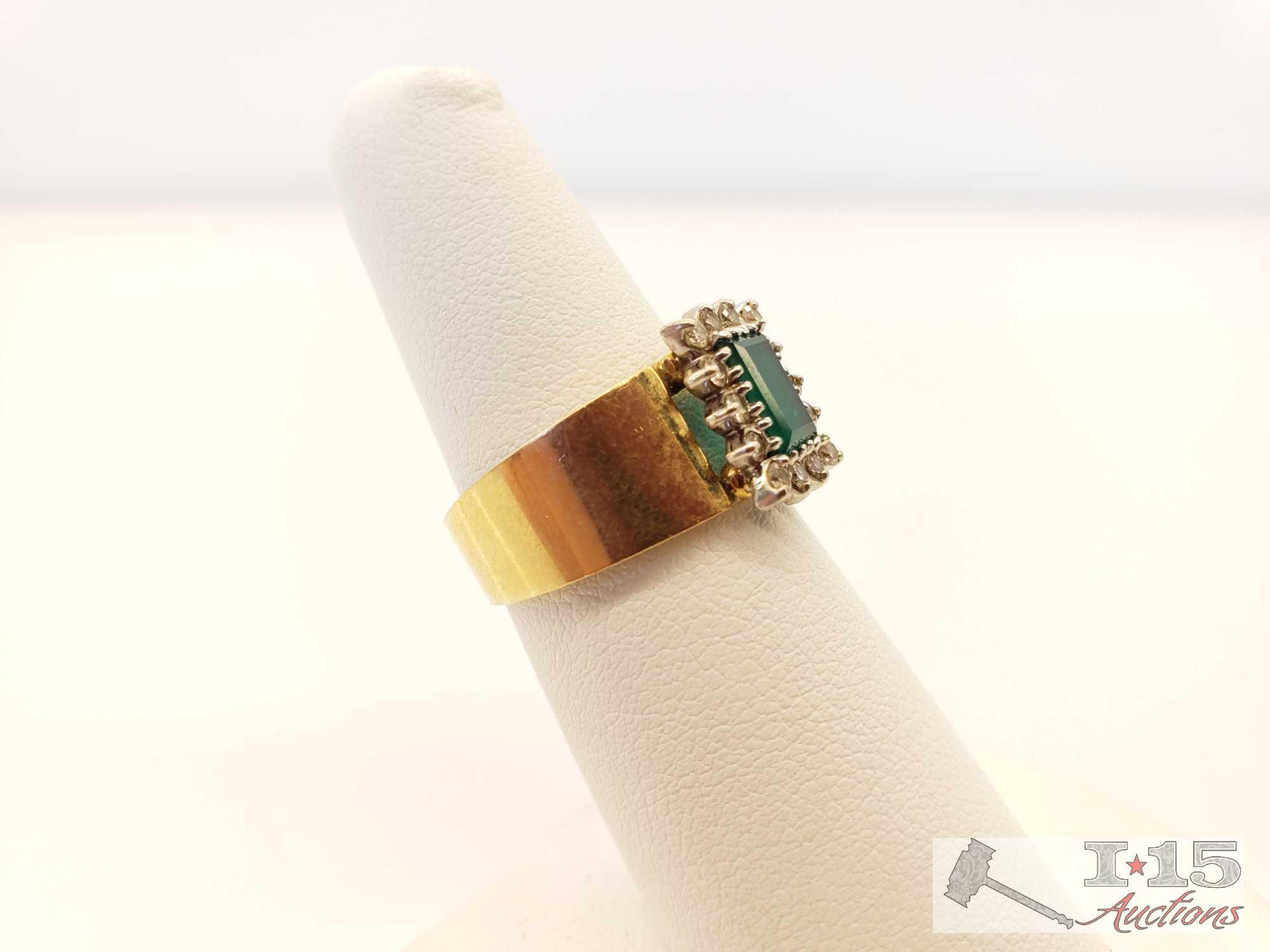 14k Gold Ring and Earring set with Emeralds and Diamonds