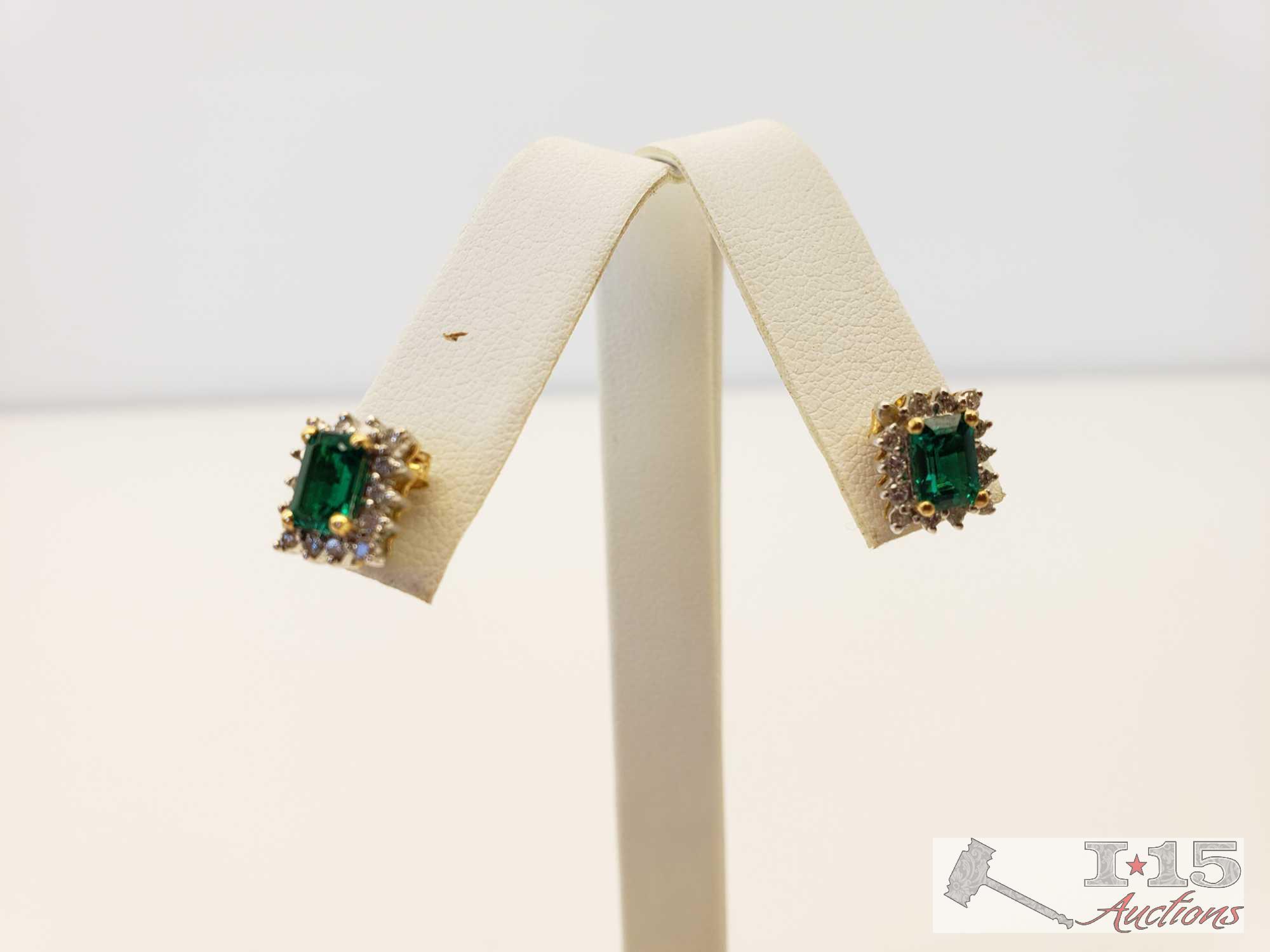 14k Gold Ring and Earring set with Emeralds and Diamonds