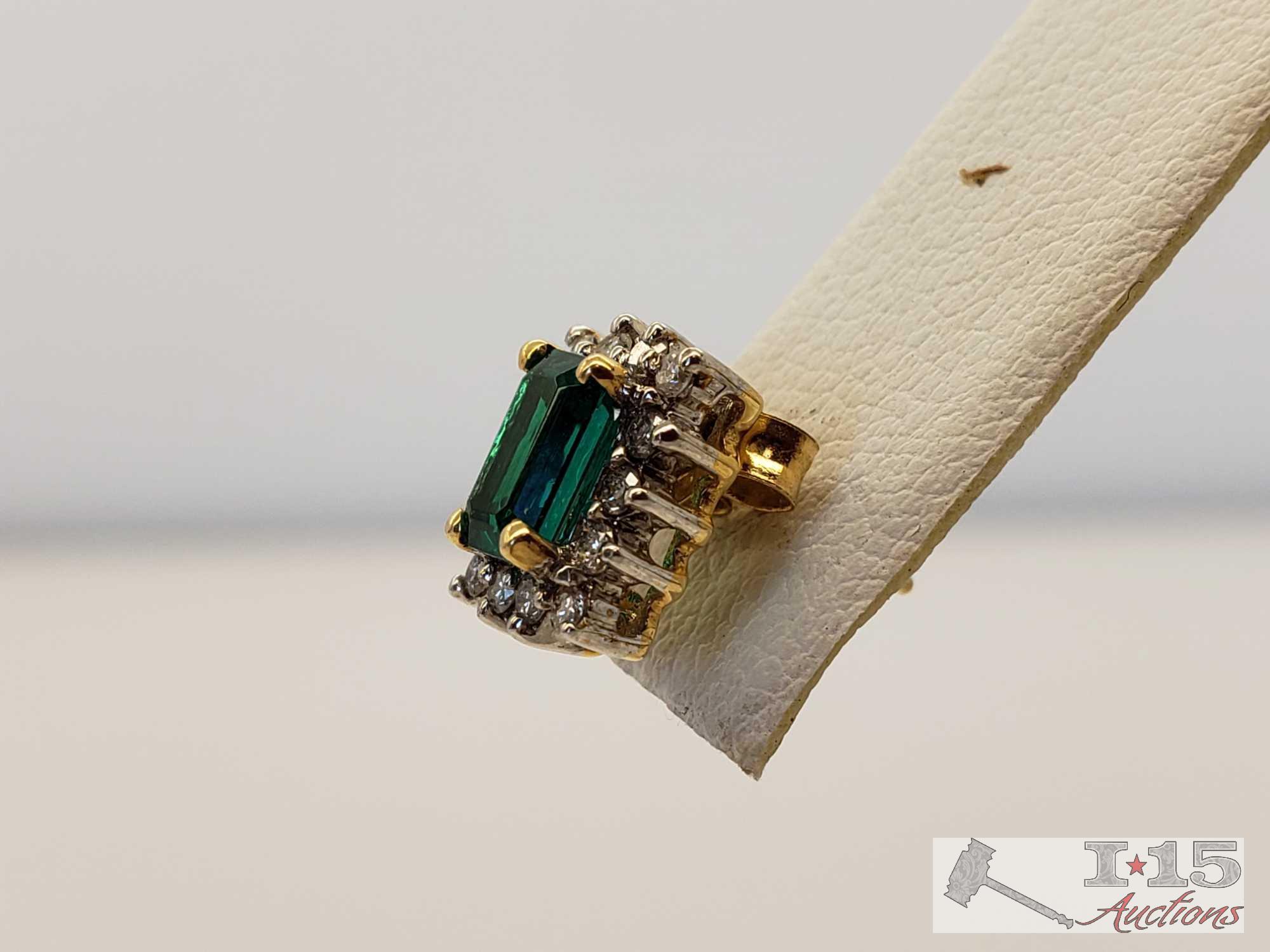 14k Gold Ring and Earring set with Emeralds and Diamonds