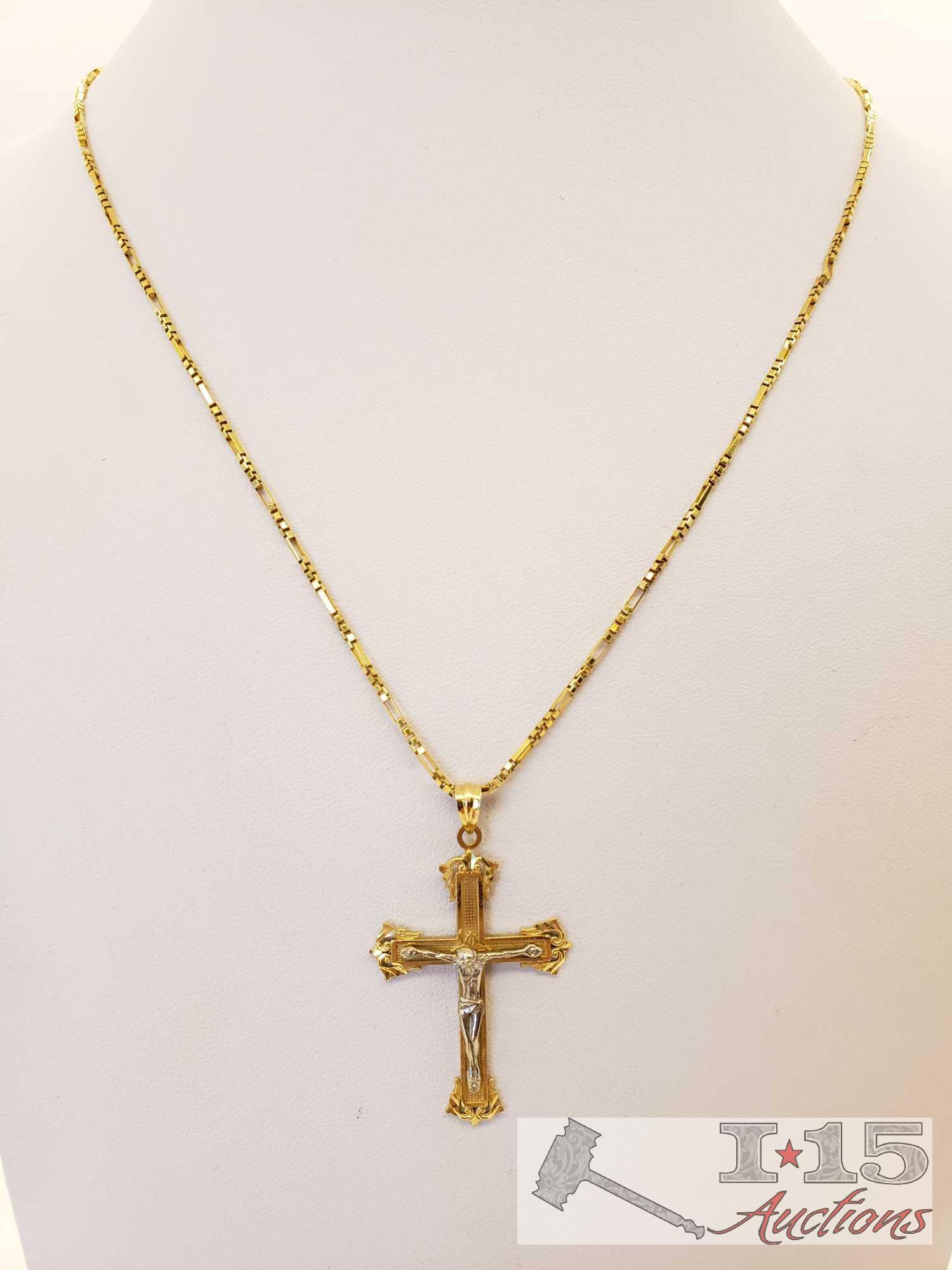 14k Gold Necklace with 14k Gold Crucifix Pendant