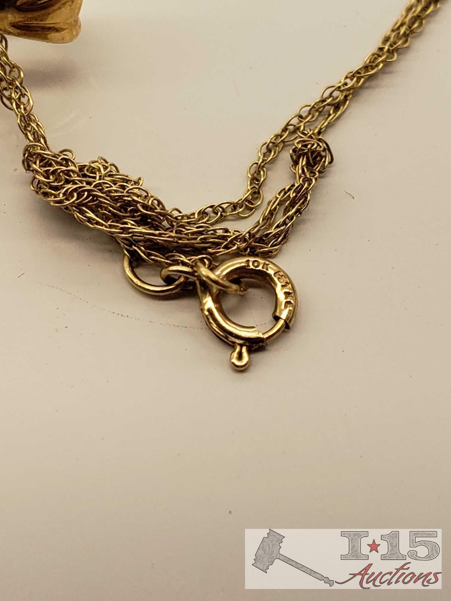 10k Gold Necklace with Pendant, 10k Pendant, and 10k Gold Pair of Earrings