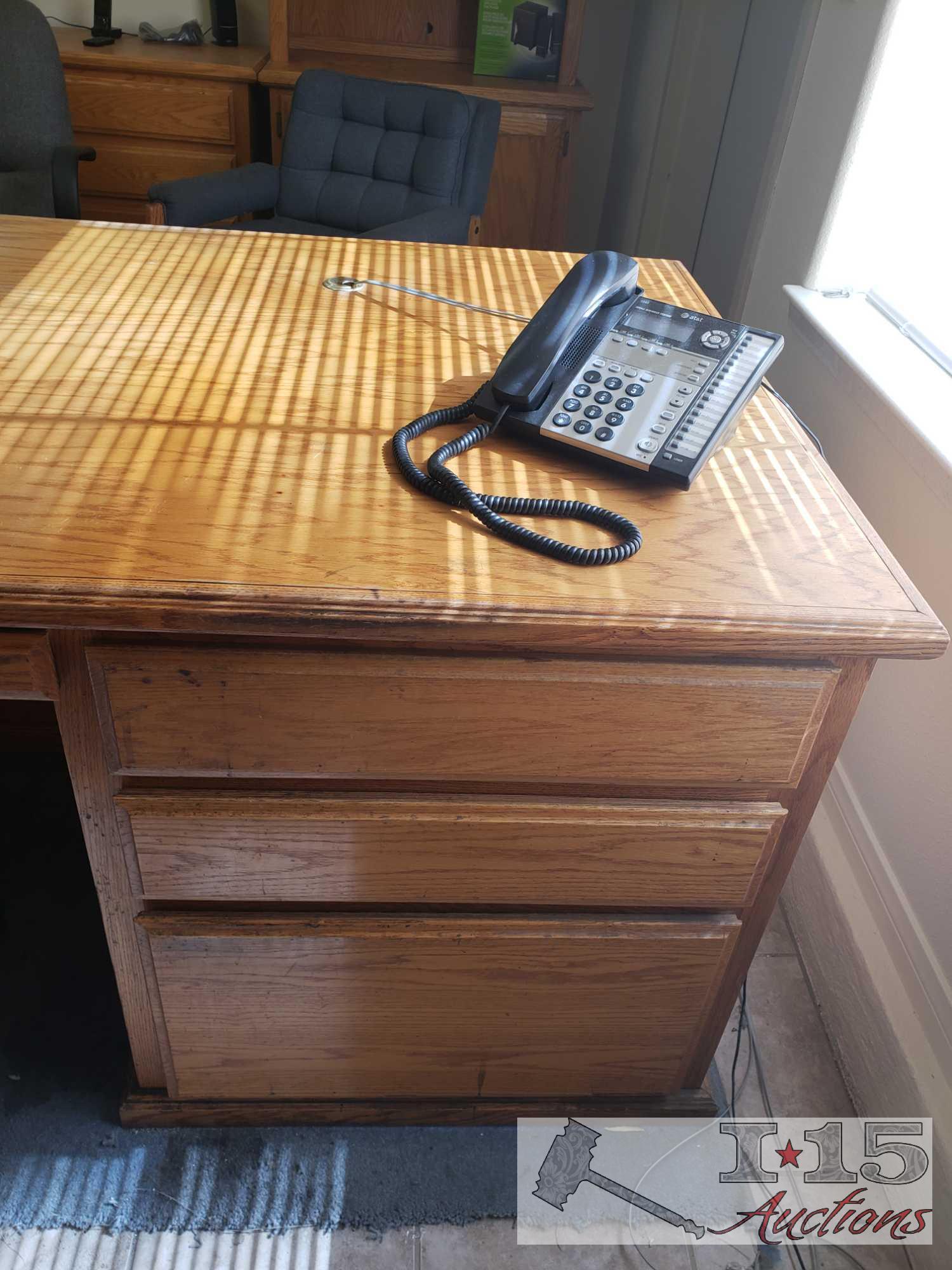 Desk, Credenza, Hutch and a Filing Cabinet and a Computer Chair