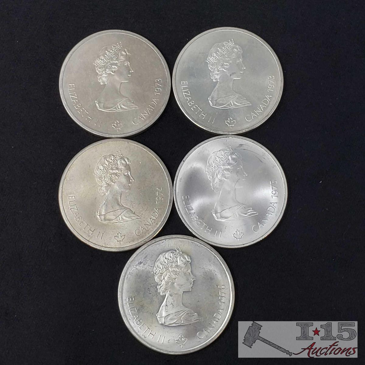 5 Sterling Silver Canadian Olympic Commemorative Coins (73-76)