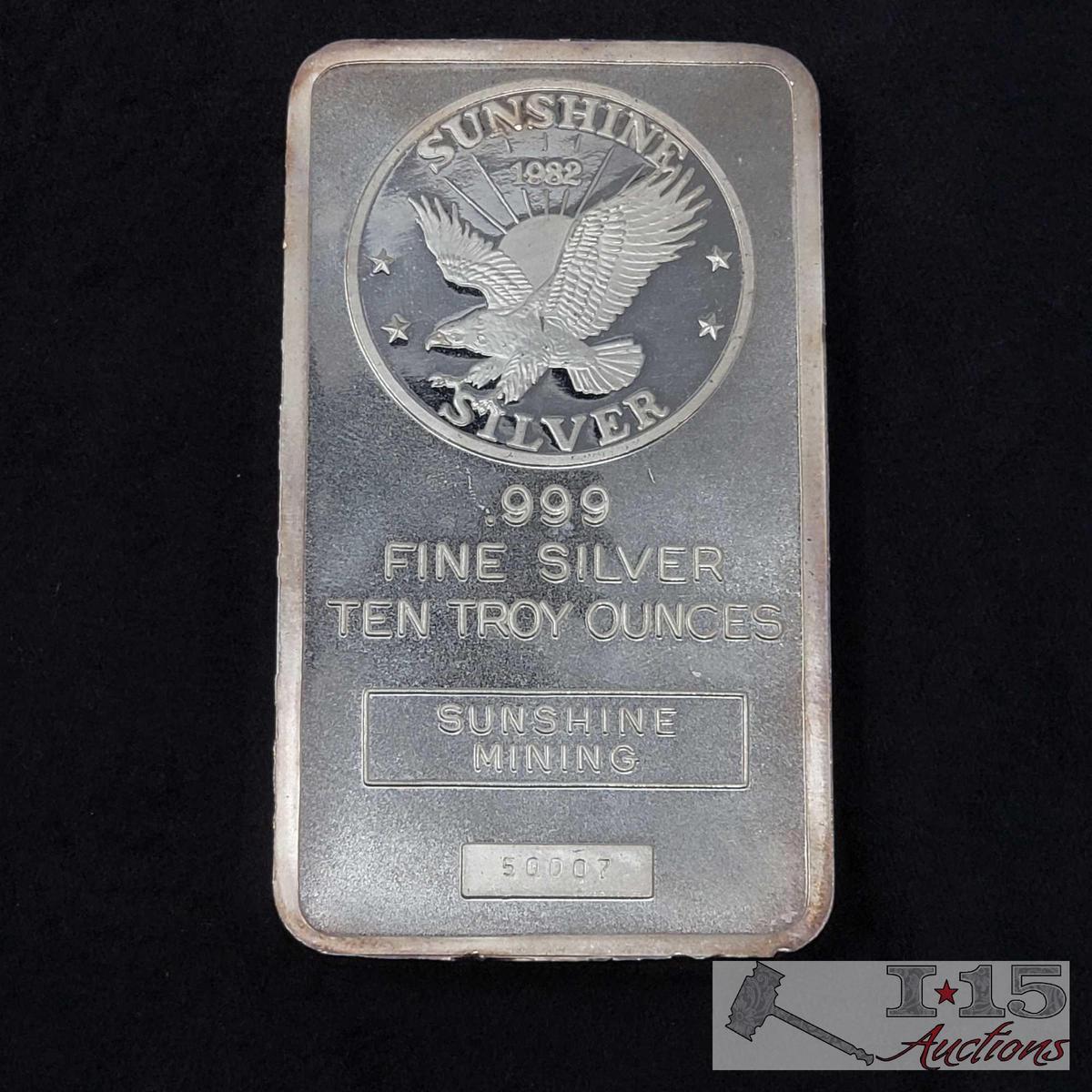 Sunshine Silver 10 ozt Fine Silver .999 Ingot