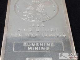 Sunshine Silver 10 ozt Fine Silver .999 Ingot