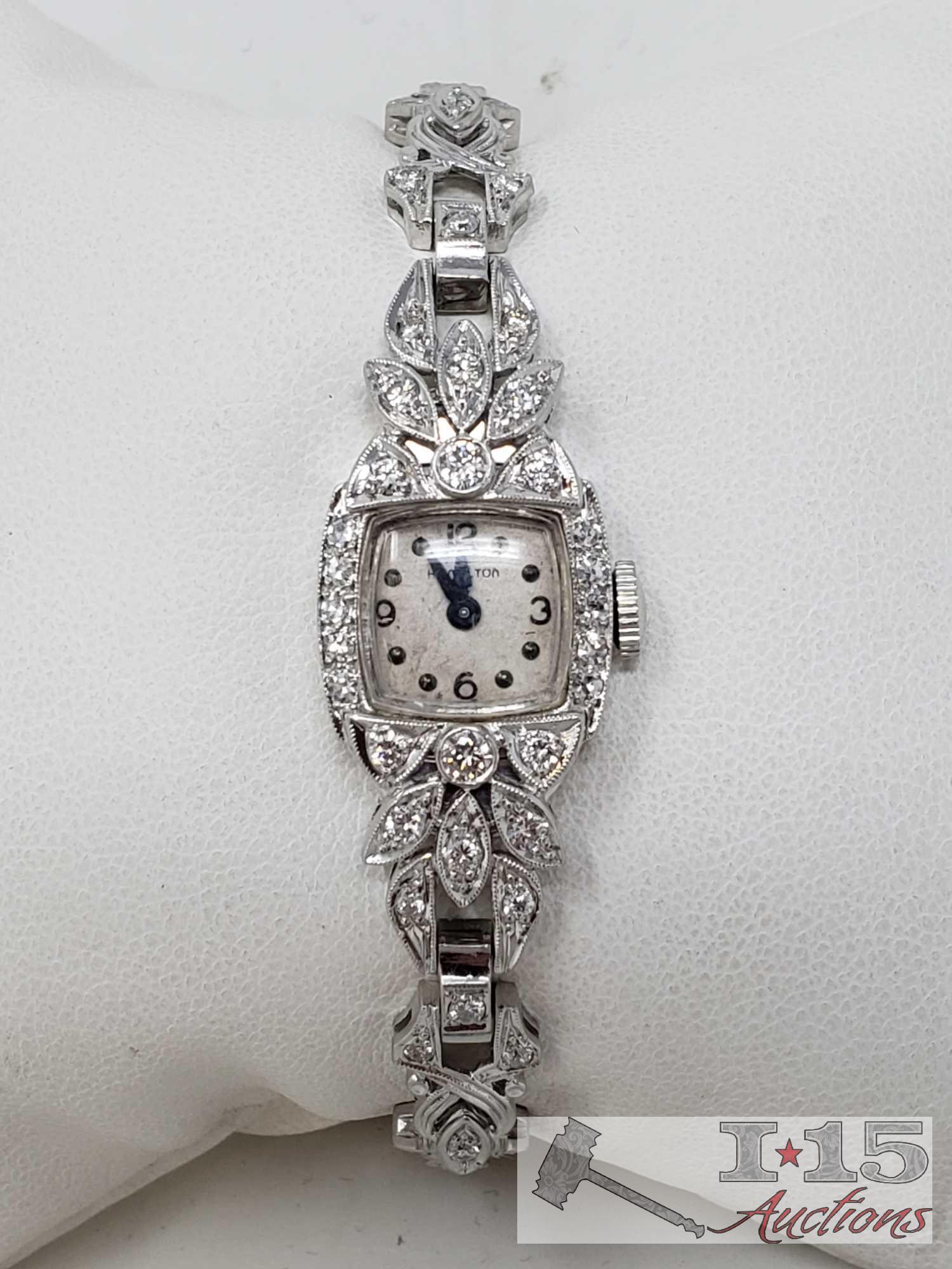 Ladies Vintage Style Hamilton Watch with Stunning Diamonds Set in Platinum - Appraised Value $6,870