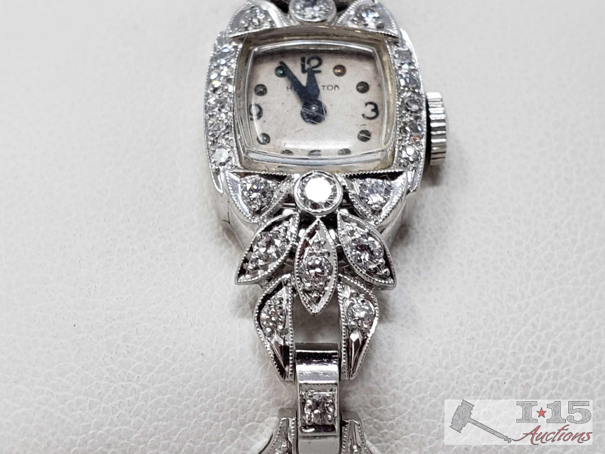 Ladies Vintage Style Hamilton Watch with Stunning Diamonds Set in Platinum - Appraised Value $6,870