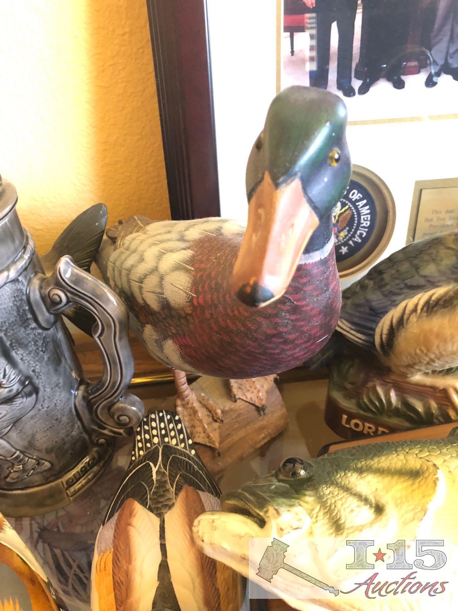 Assorted Ducks, Big Mouth Billy Bass, Beer Stein, Decanters and Five President Photo