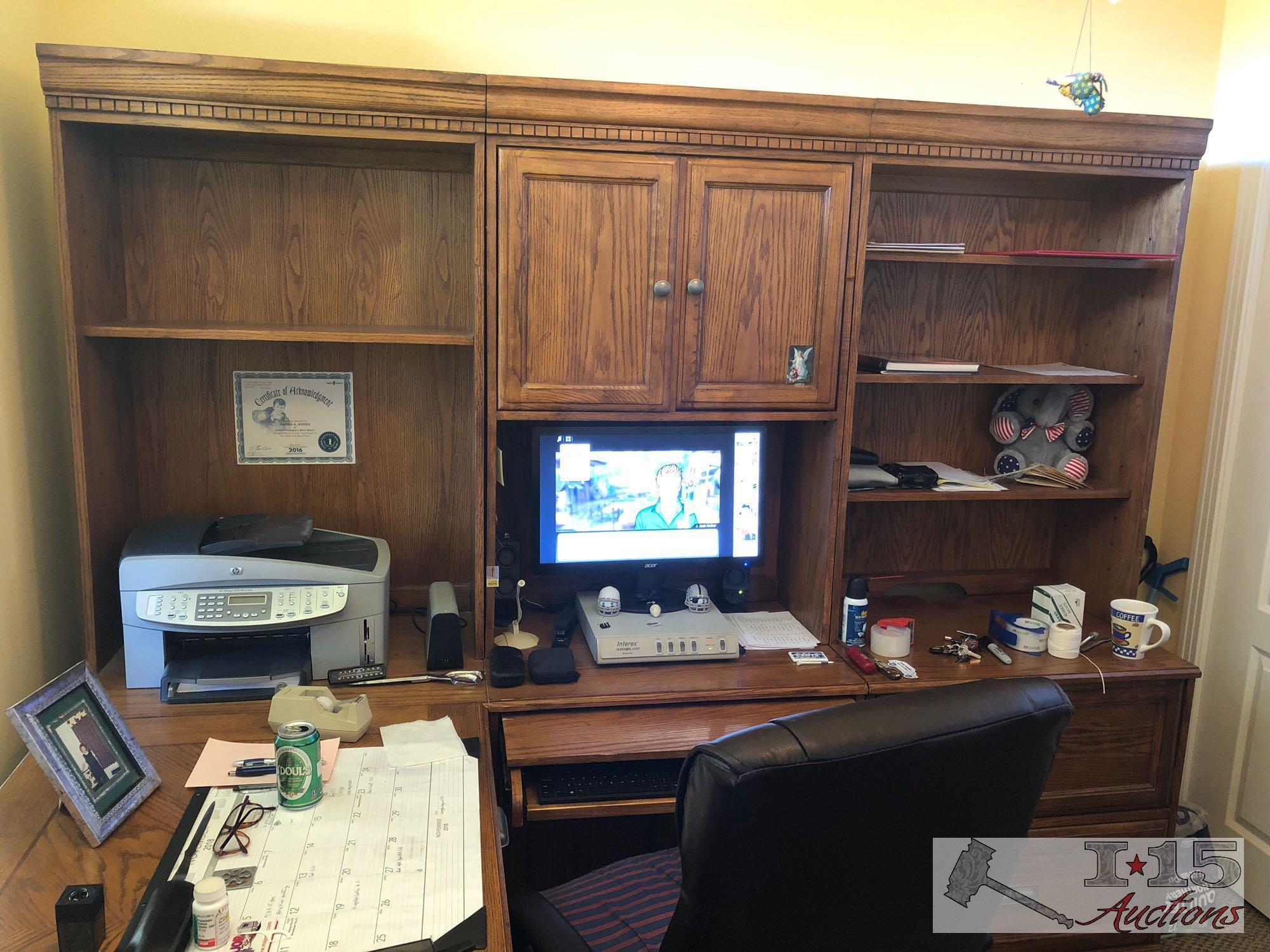 File Cabinet, Computer Desk, Bookshelf and Chair