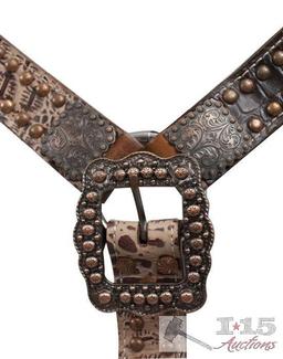 Belt Style Leather Alligator Print Breast Collar.