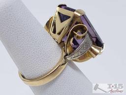 14k Gold Ring with 6+ ct Amethyst, 12.7g, Size 6.5