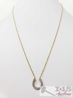 14k Gold Necklace with Diamond Horseshoe Pendent 4g, 18"