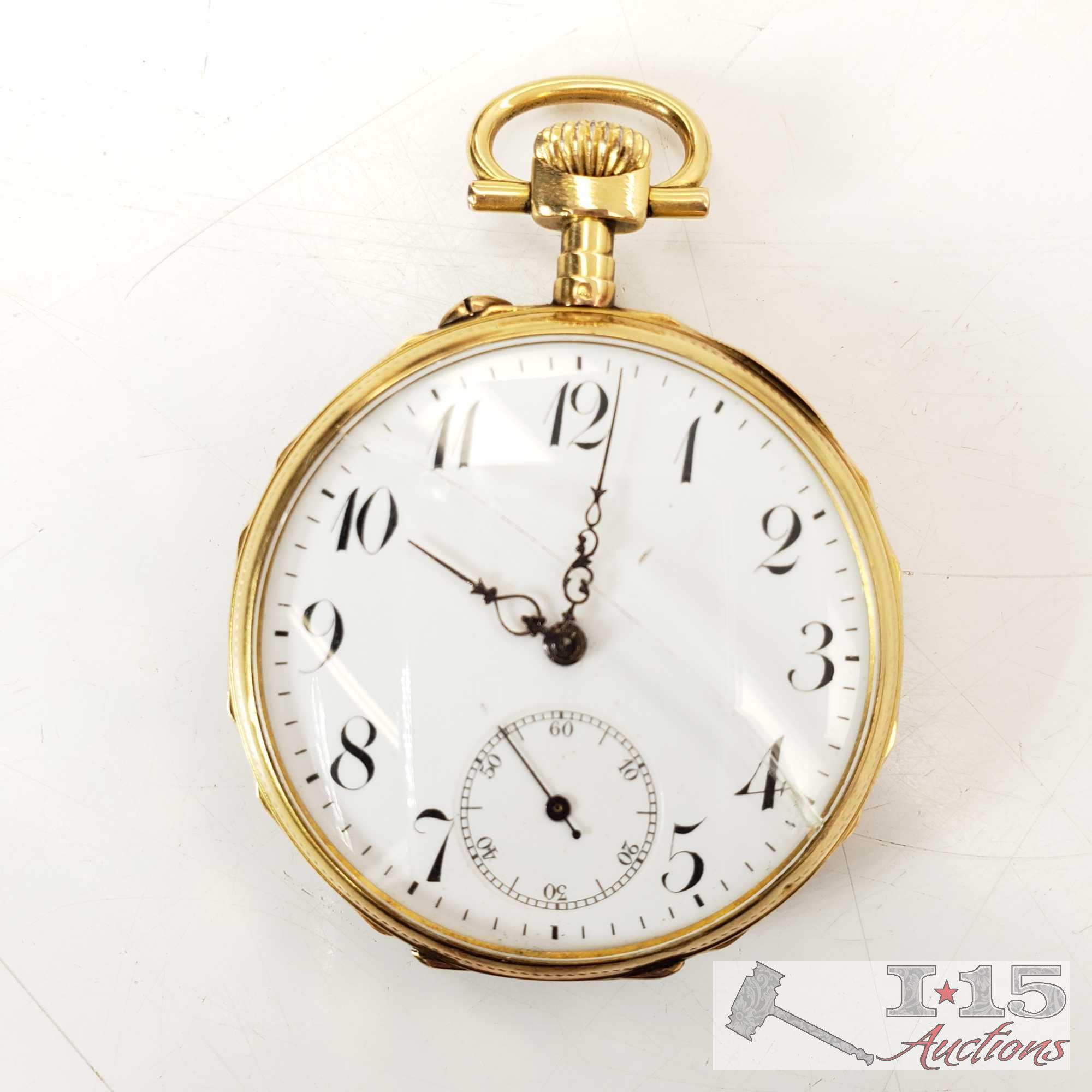 10K Gold Pocket Watch With Cracked Face