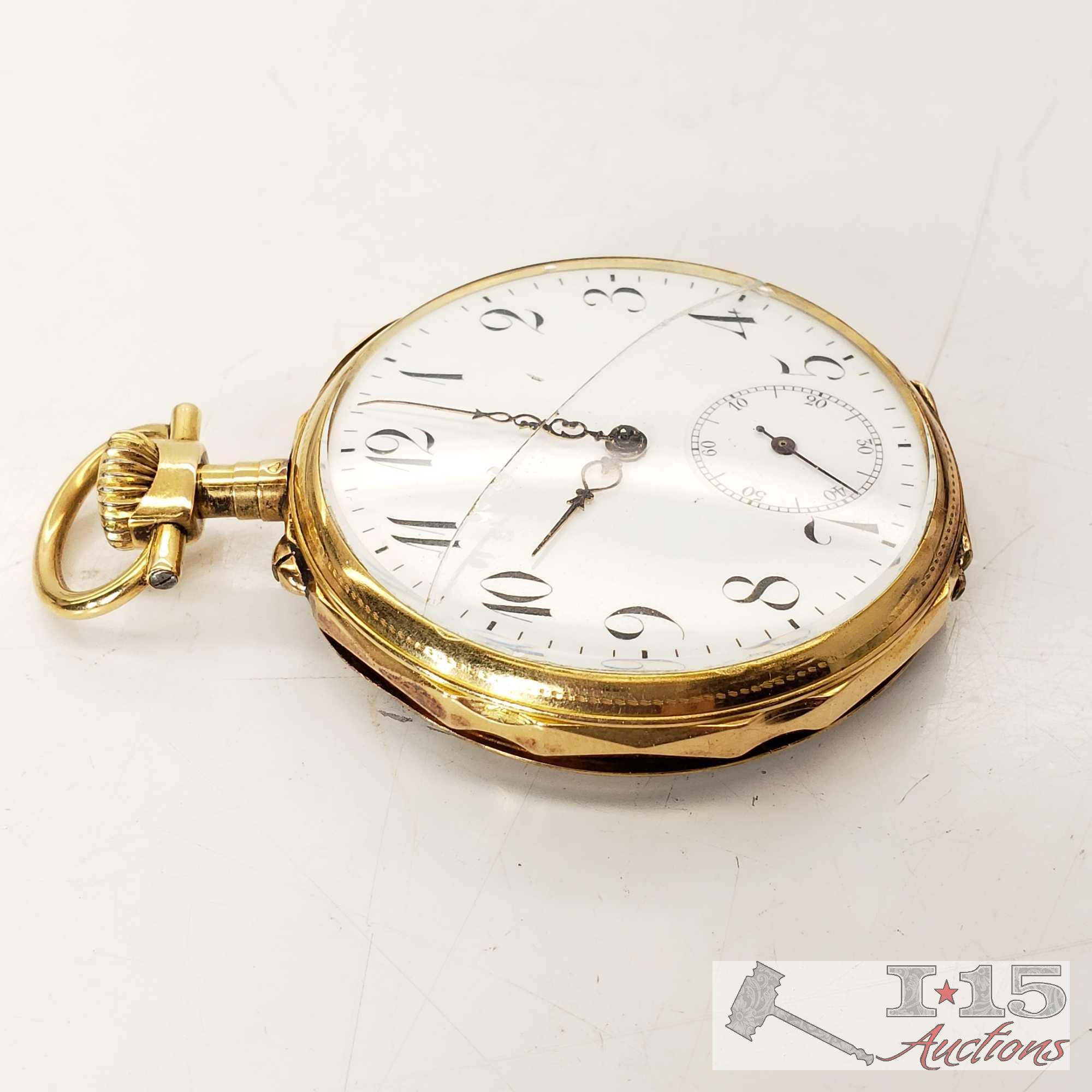 10K Gold Pocket Watch With Cracked Face