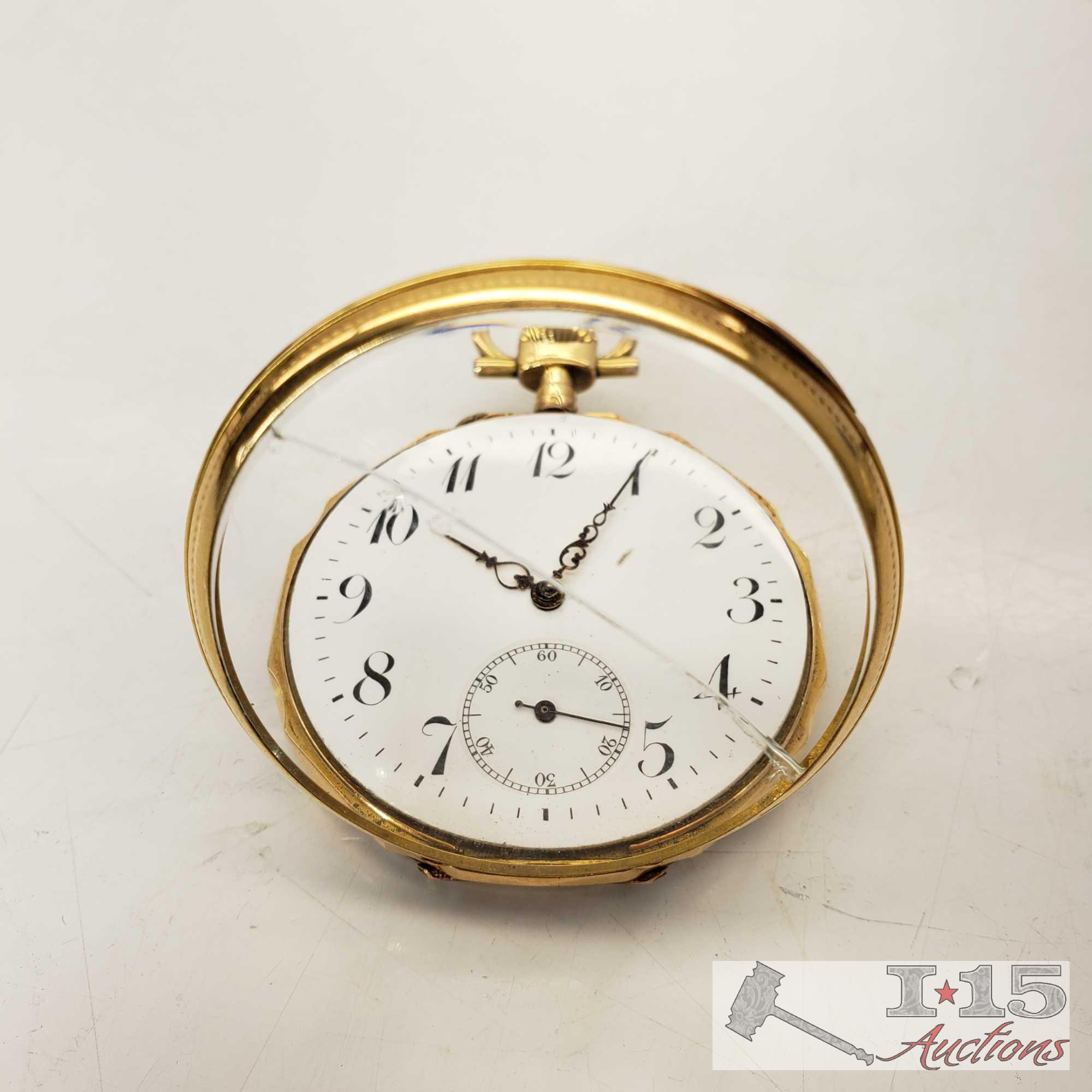 10K Gold Pocket Watch With Cracked Face