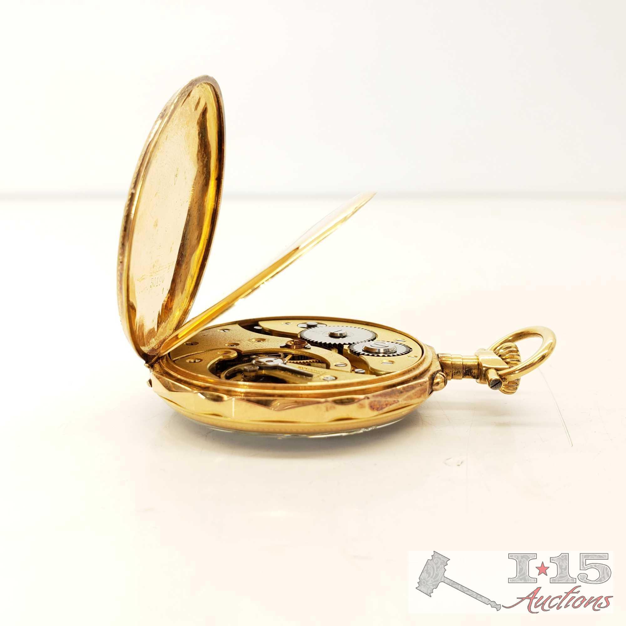 10K Gold Pocket Watch With Cracked Face