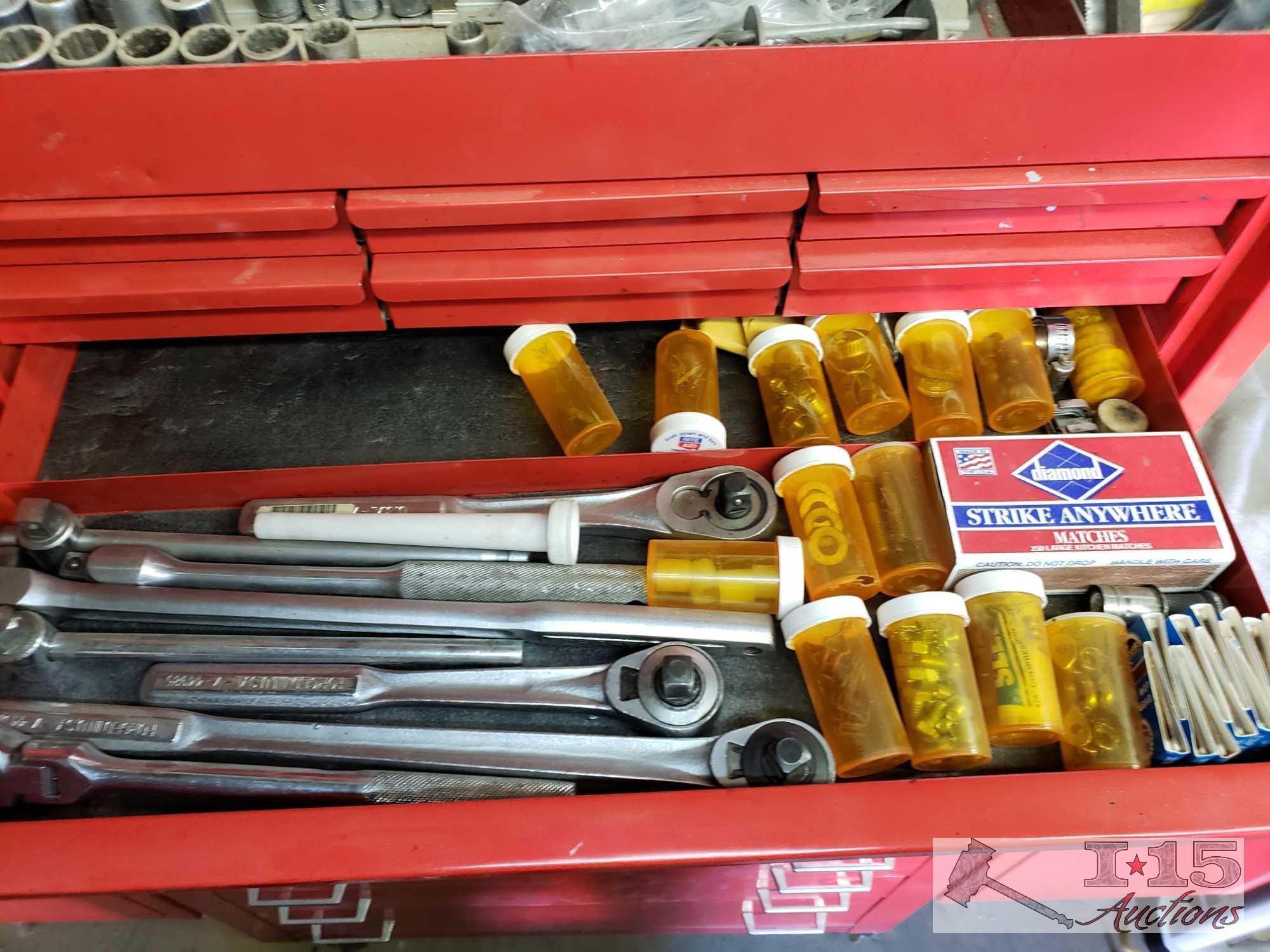 Rolling Mac Tool Box with Snap-on Top Box and Two Side Boxes Full of Tools
