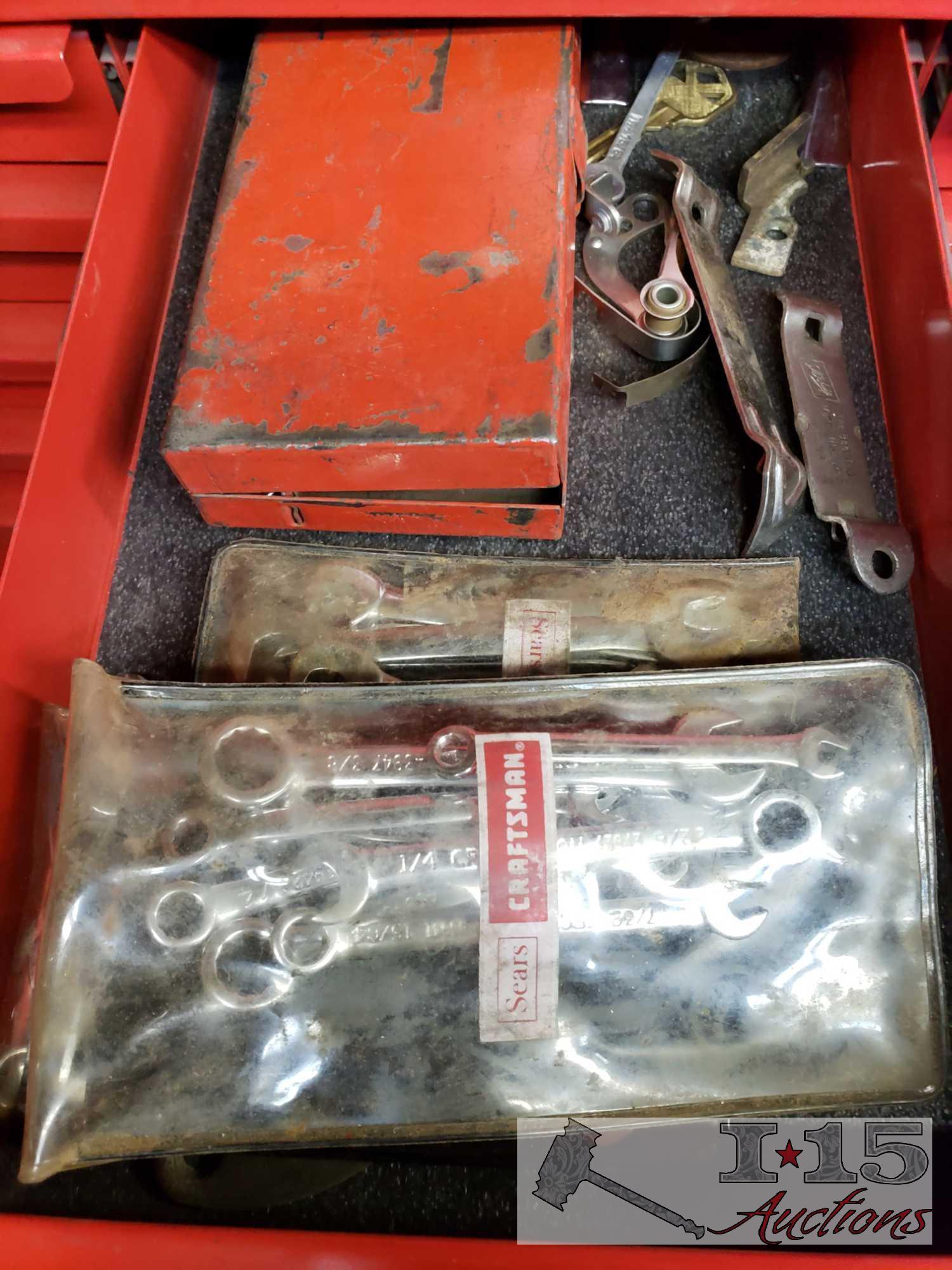 Rolling Mac Tool Box with Snap-on Top Box and Two Side Boxes Full of Tools