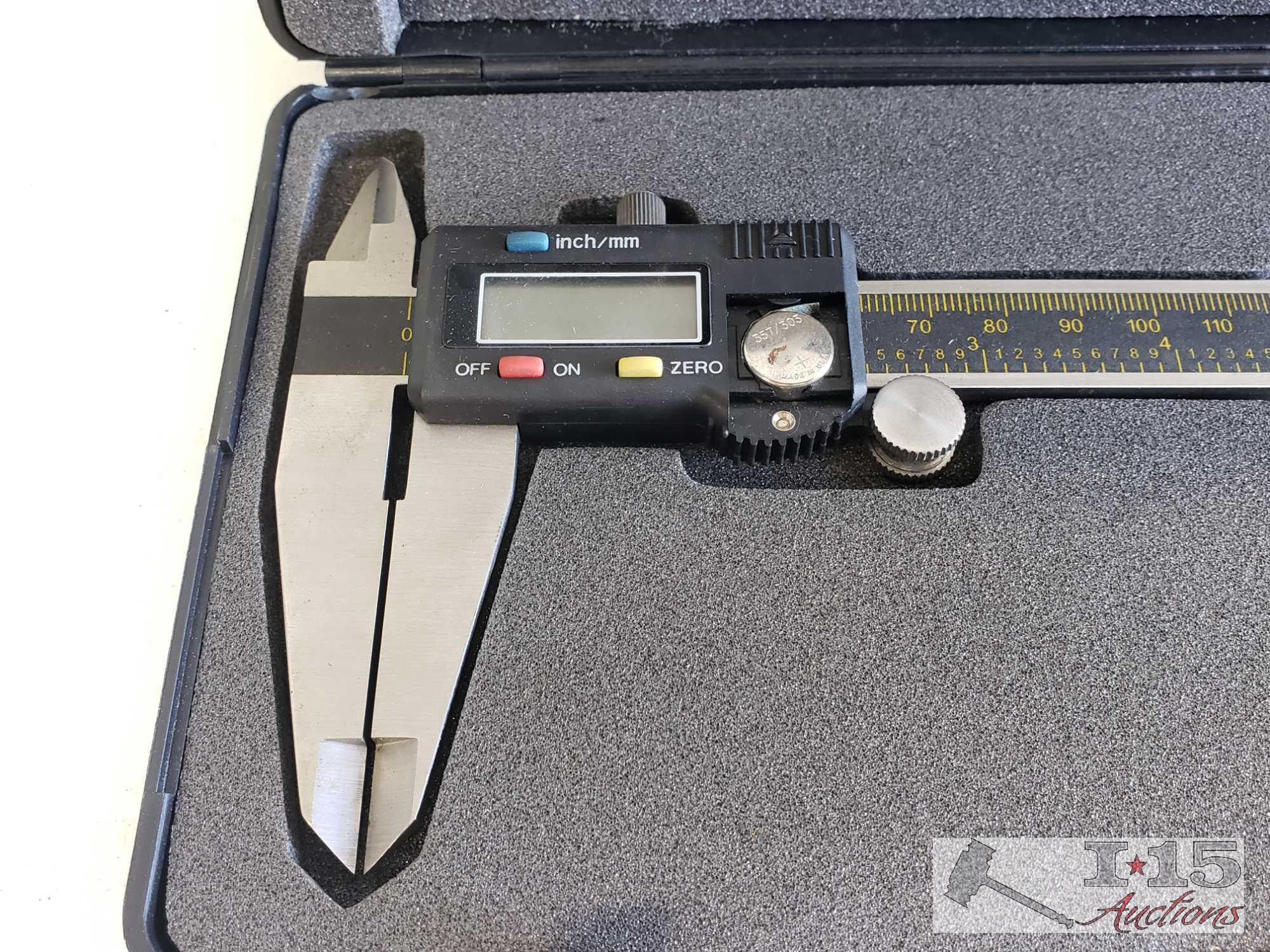 Four Calipers, Japan Micrometer, and a Central Universal Dial Test Indicator