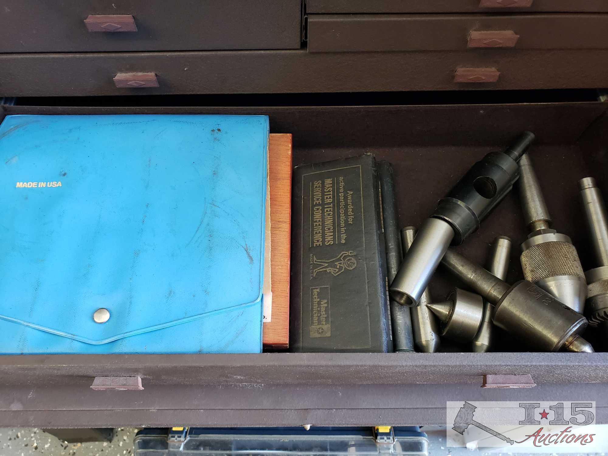 Vintage Kennedy Tool Box Full of Drill Bits and Lathe Attachments