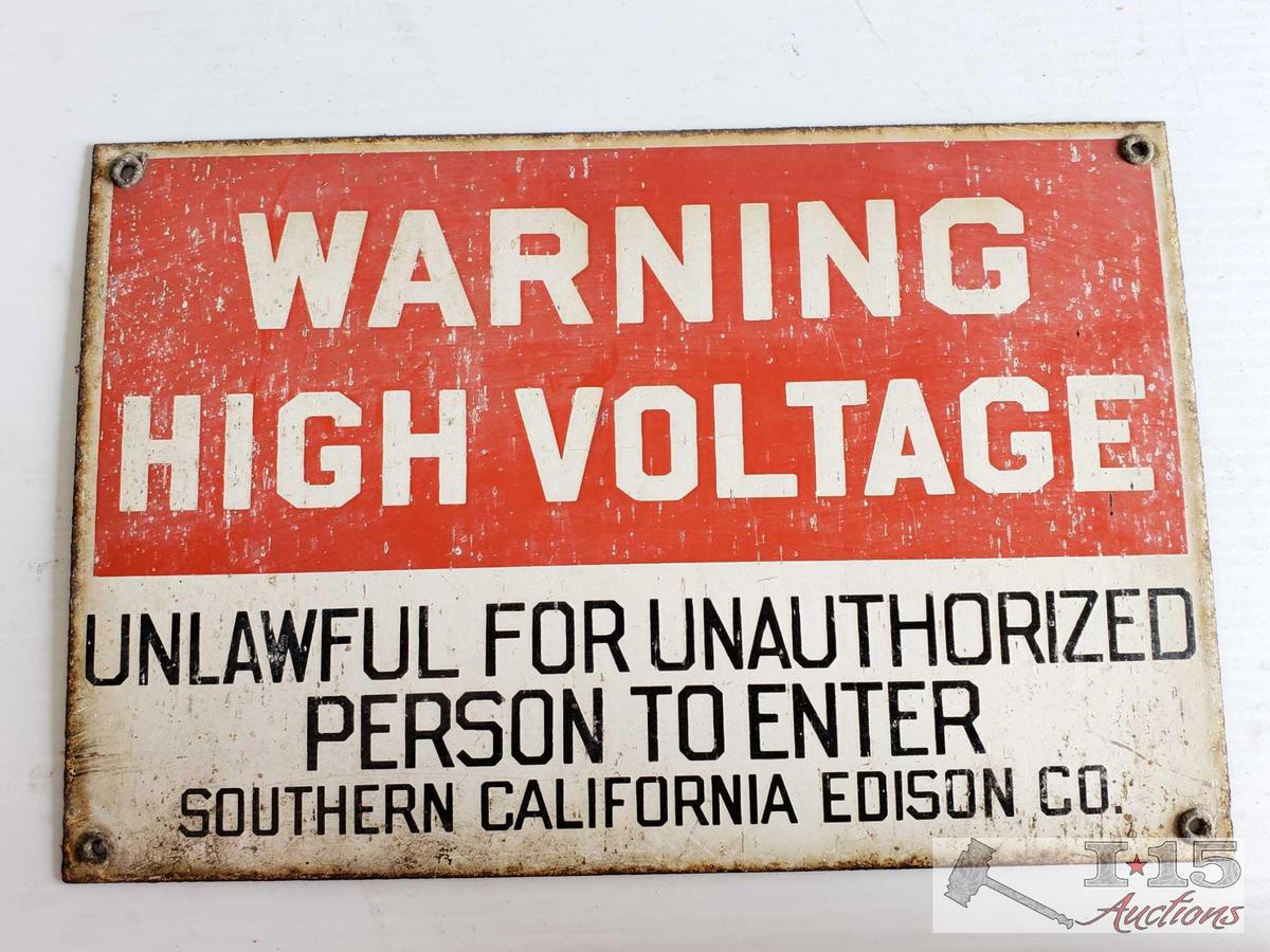 "Warning High Voltage" Southern California Edison Metal Sign