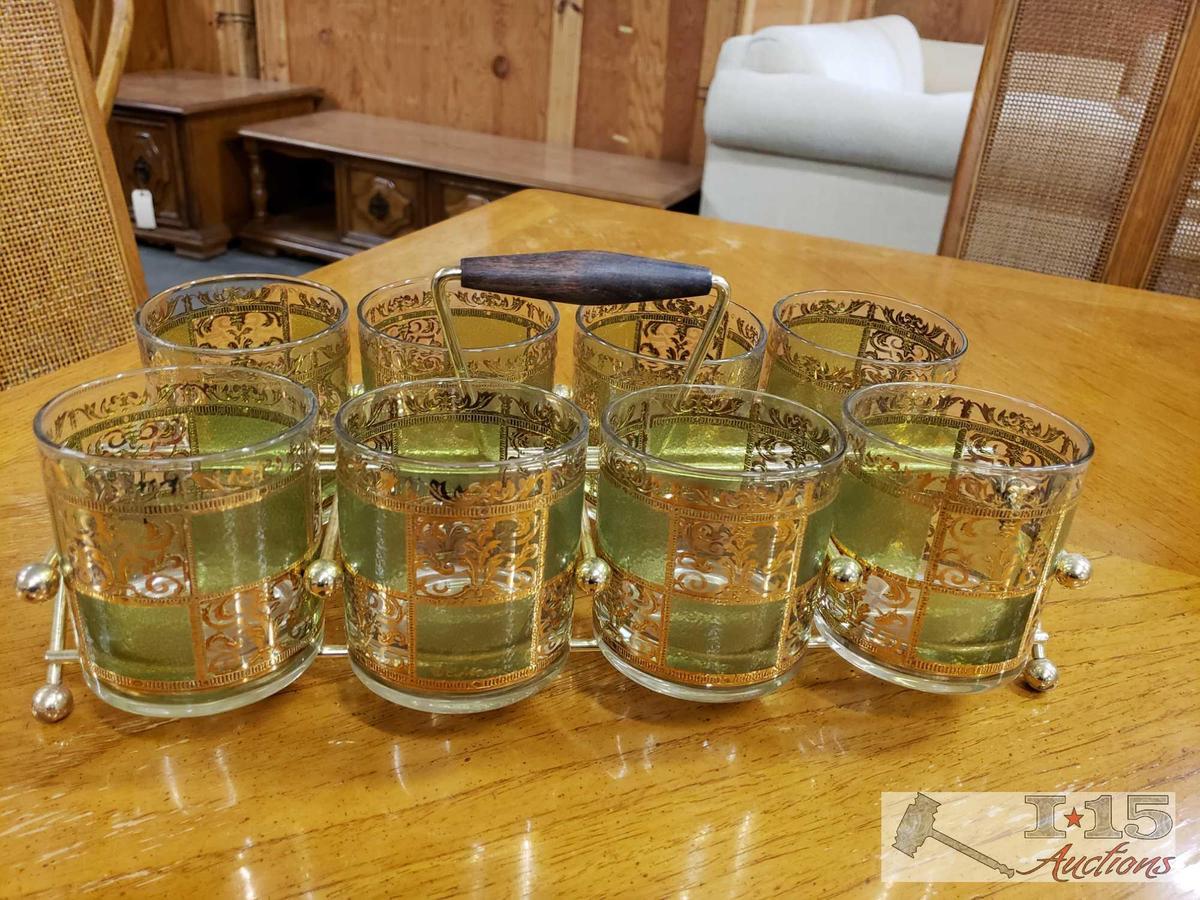 Vintage On The Rocks Glasses. Set of 8 with rack