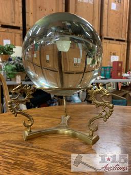 Large Heavy Magical Crystal Ball with Dragon Brass Stand