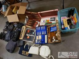 Lot of Purses, Liz Claiborne, Pierre Cardin, Nine West, and Games, Dominoes, Aggravation, Back