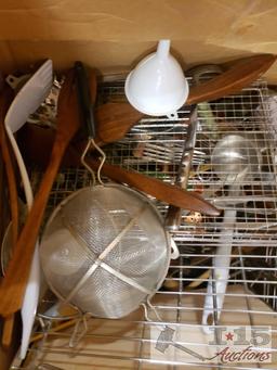 Assorted Flatware, Knife Sets, Salad Utensils, Strainers, And More