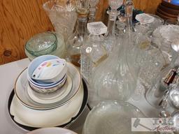 Assorted Glassware- Coffee Mugs, Plates, Decanters, Bowls, Vases and More