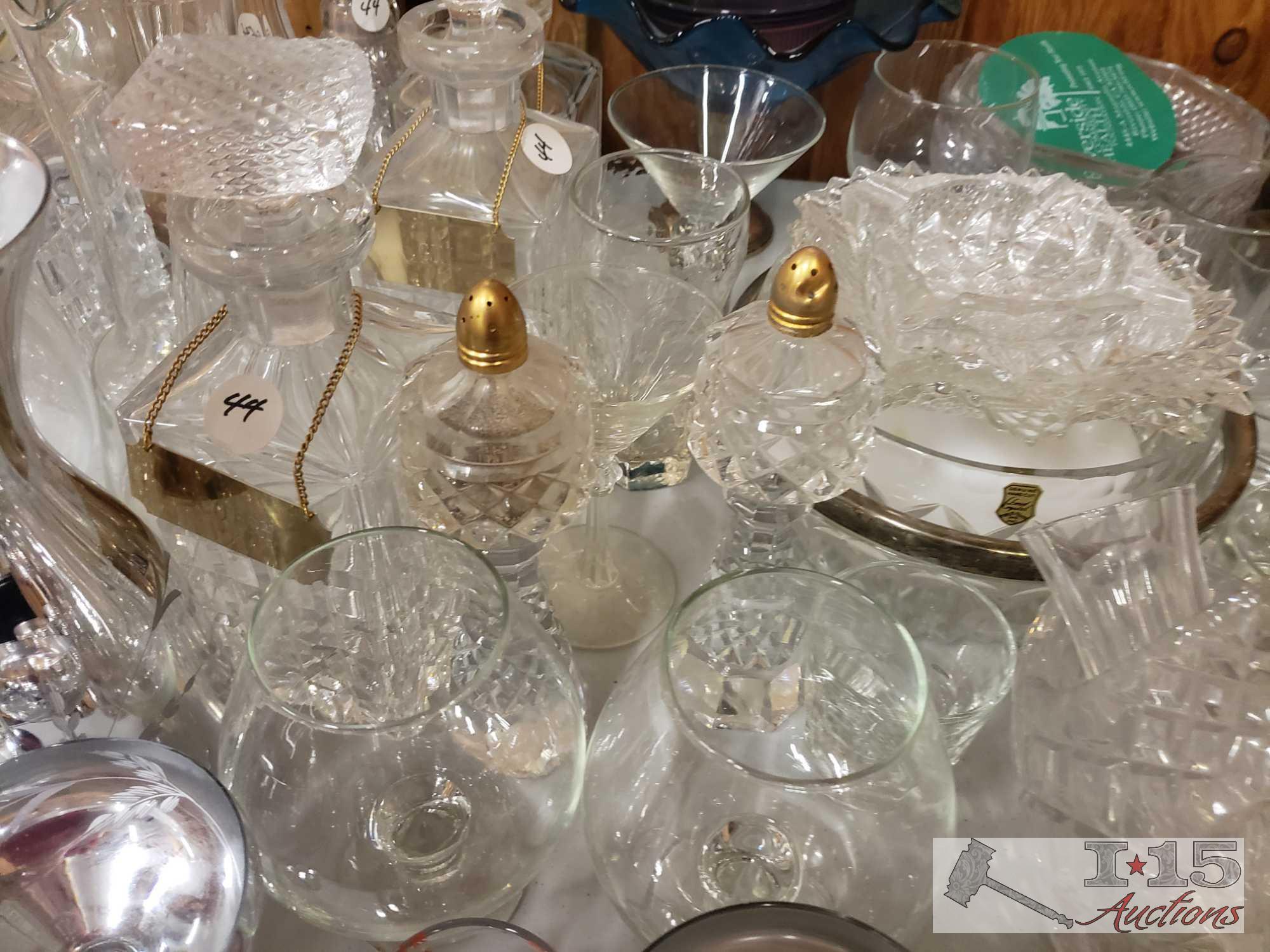 Assorted Glassware- Coffee Mugs, Plates, Decanters, Bowls, Vases and More