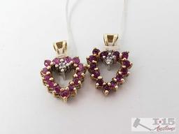 Two 10k Gold Two-Sided Pendants with Diamonds and Semi-Precious Stones.