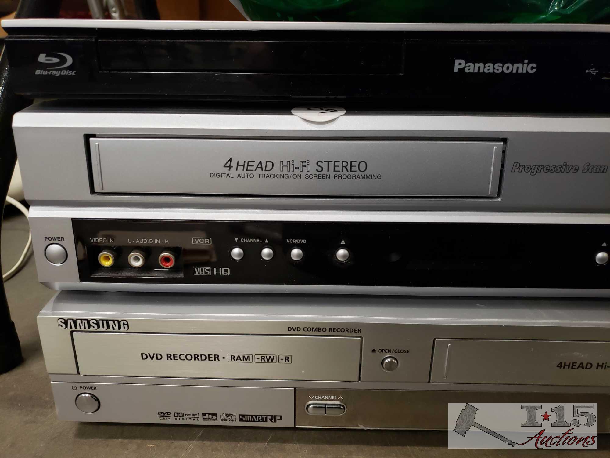 Panasonic Blu-Ray DVD Player, Samsung and Sansui VHS/DVD Players