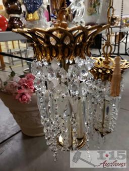 Gold Colored Chandelier with Crystal