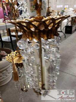 Gold Colored Chandelier with Crystal