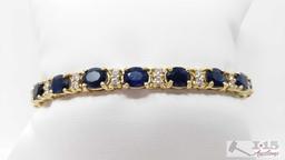 14k Gold Diamond and Sapphire Bracelet, 21.7g