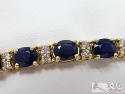 14k Gold Diamond and Sapphire Bracelet, 21.7g