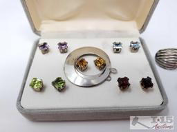 Sterling Silver Ring, Pins and Five Pairs of Earrings